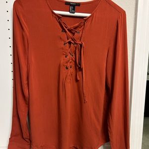 Orange Long Sleeve Top with Lace Up detail
